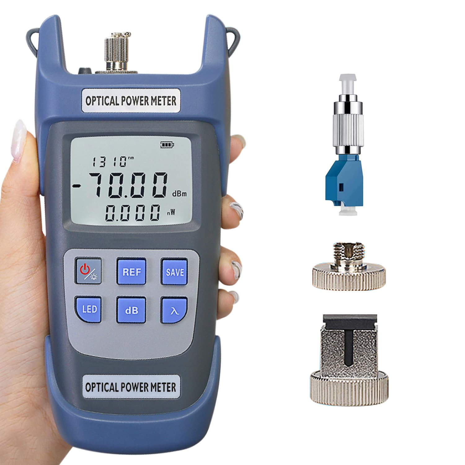 Fiber Optical Power Meter with SC FC Connector, -70~10Dbm, 10 Optic Wave Length,