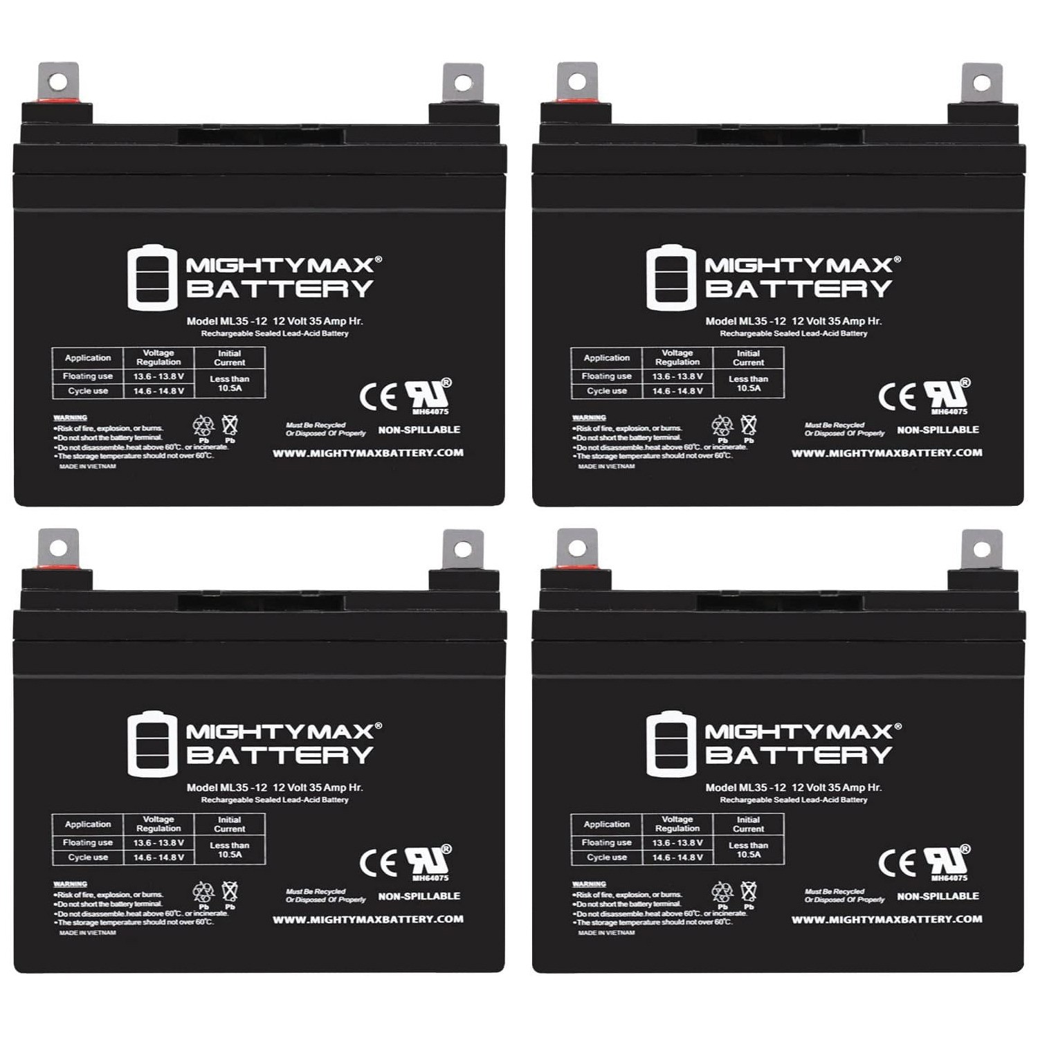 Mighty Max 4 Pack - 12V 35Ah U1 Hoveround MPV1, MPV2, MPV3, MPV4, MPV5 Battery
