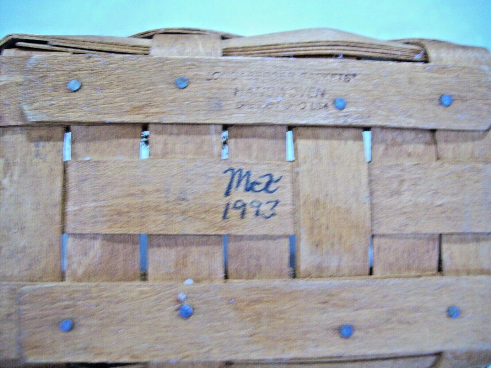 1993 Longaberger 7" x 5" Rectangular Basket Leather Handles