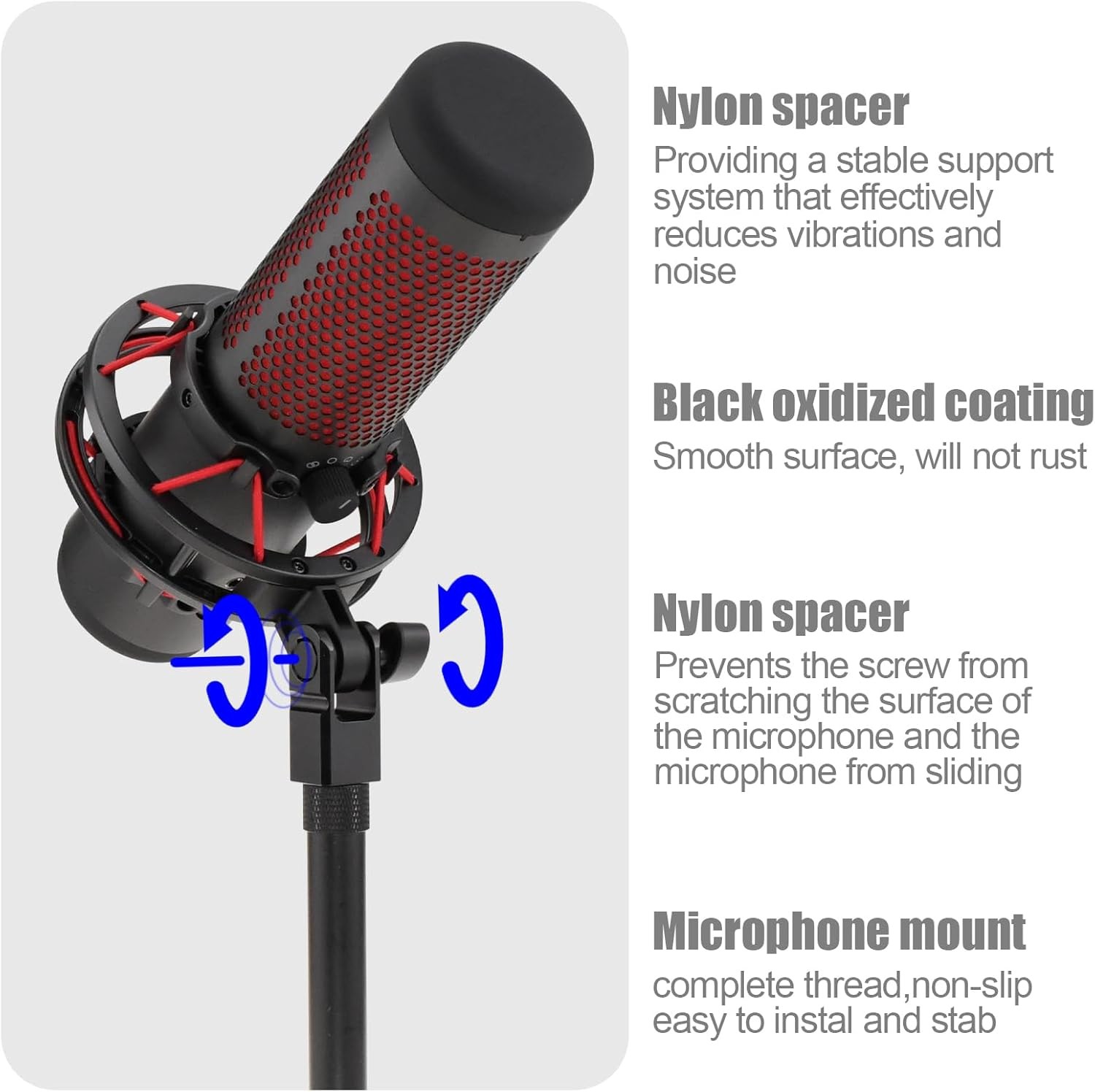 Microphone Mount Adapter for Hyperx Quadcast with 3/8" or 1/4" Screw M, black