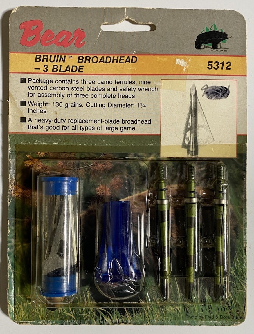 NOS Vintage Fred Bear Archery Bruin 3 Blade Broadheads Traditional & Recurve Bow