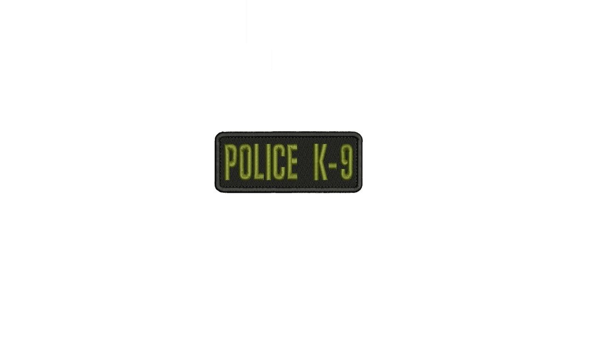 POLICE K-9 EMBROIDERY PATCH 2X5 HOOK ON BACK BLK/OD GREEN