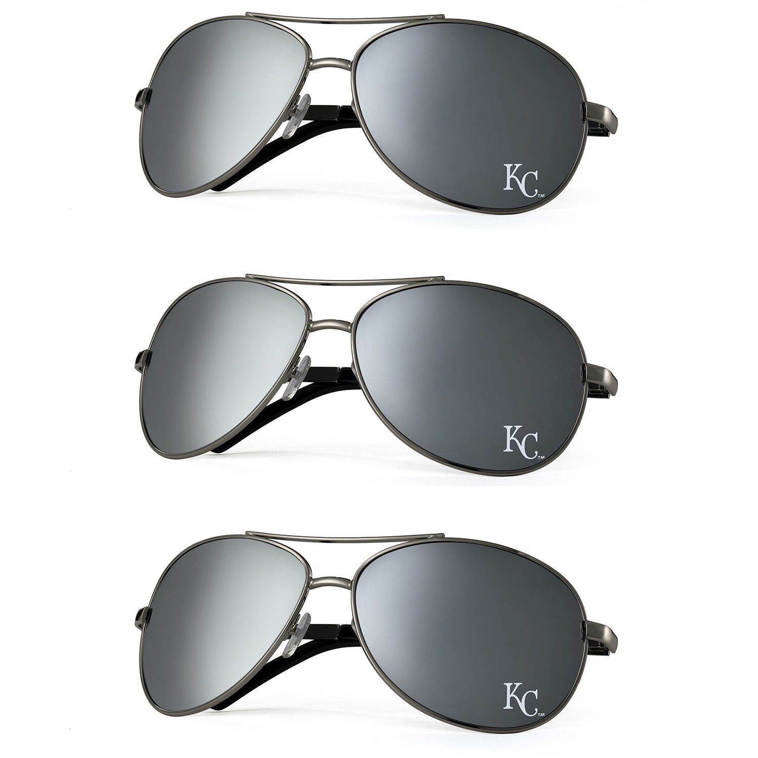 Set of 3 -Kansas City Royals MLB UV 400 Silver Mirror Metal Aviator Sunglasses