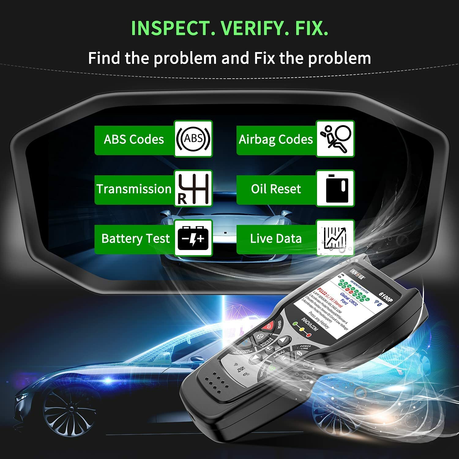 Innova 6100P Engine BMS Oil Reset Auto Diagnostic Tool OBD2 Scanner Code Reader