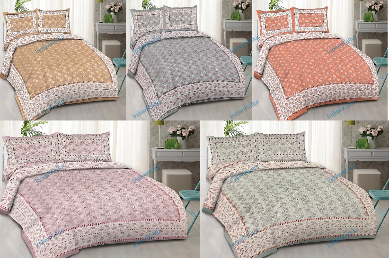 Jaipuri Multicolor- Bedspreads Bed Sheet Floral Print King Size 2 Pillow Cover