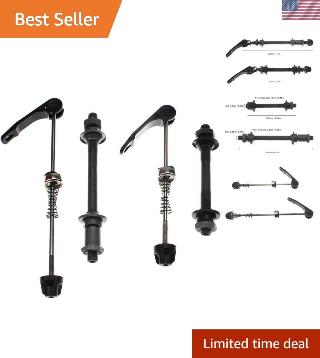 Front and Rear Quick Release Bike Axles - Ideal for Road & Mountain Bicycles