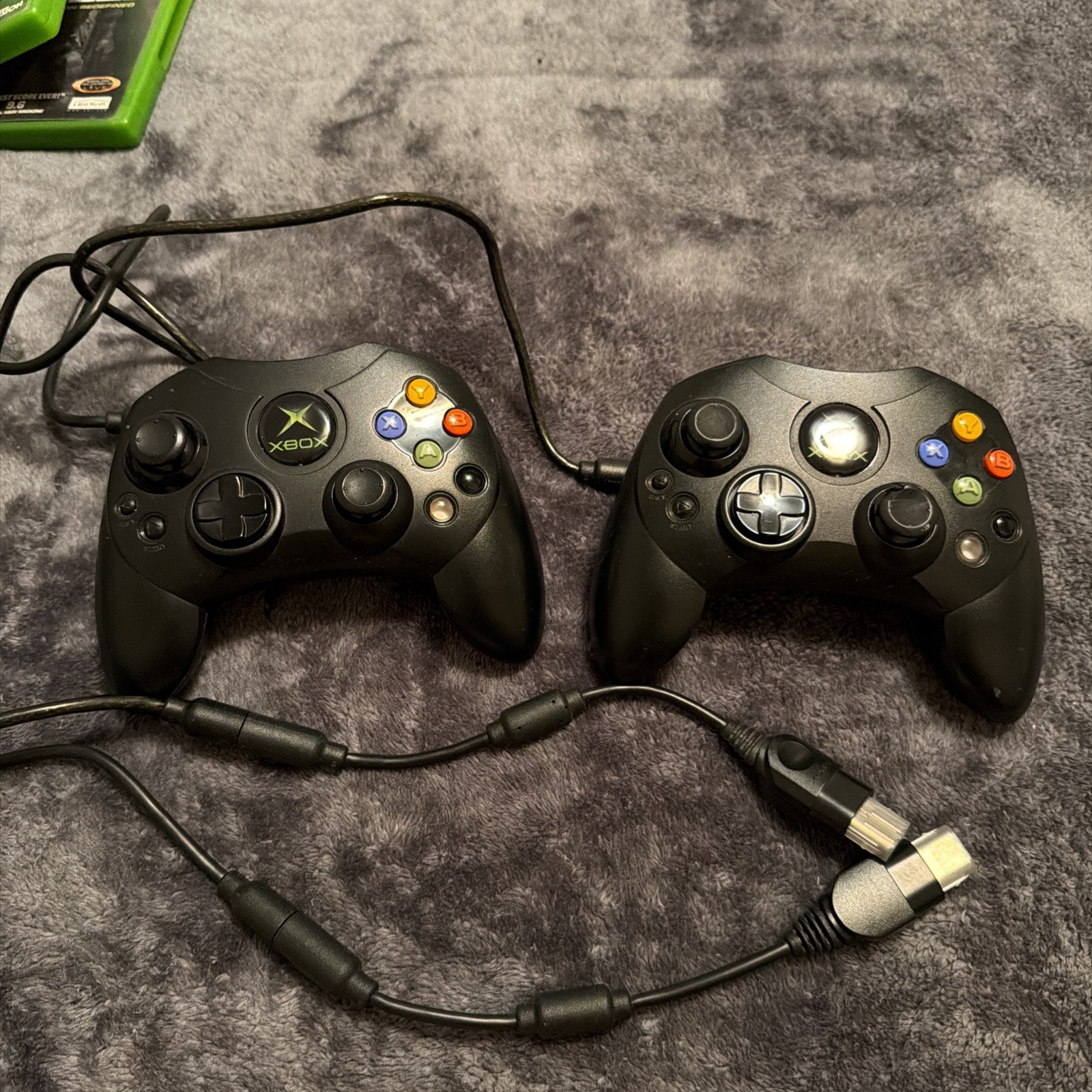 Lot of 2 Microsoft Original OG Xbox Controller S Black W/Breakaway Cable Each