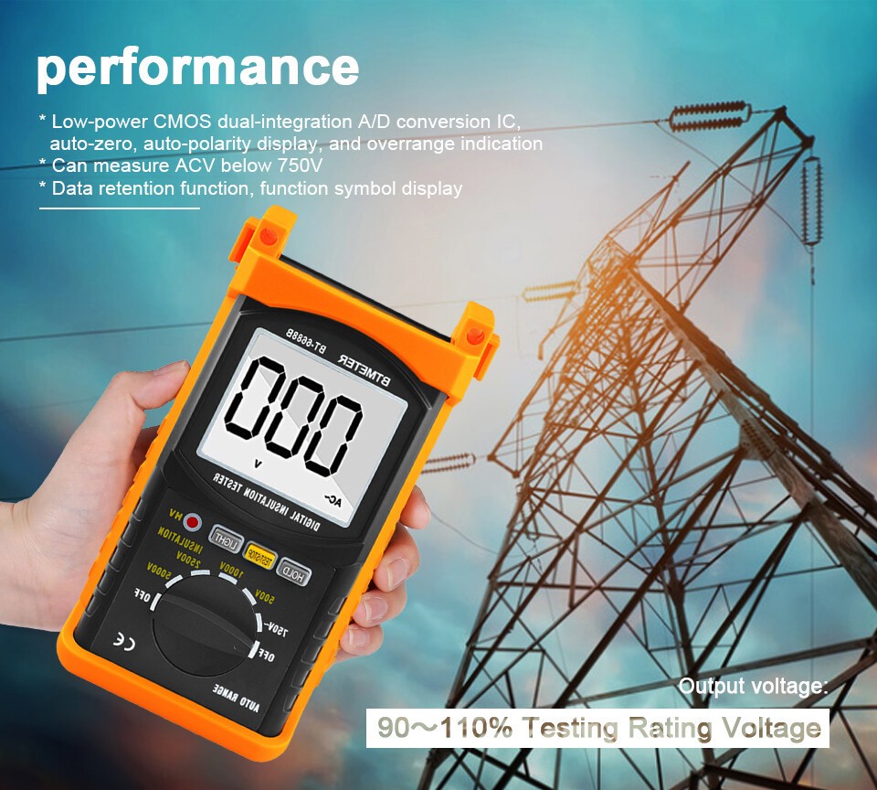 Digital 5000V Insulation Tester Megohmmeter,200GΩ,Auto-Ranging, AC Voltage Test