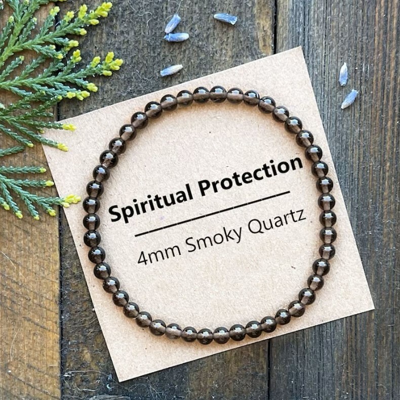 Natural Smoky Quartz 4mm Beaded Crystal Healing Chakra Handmade Lucky Bracelet