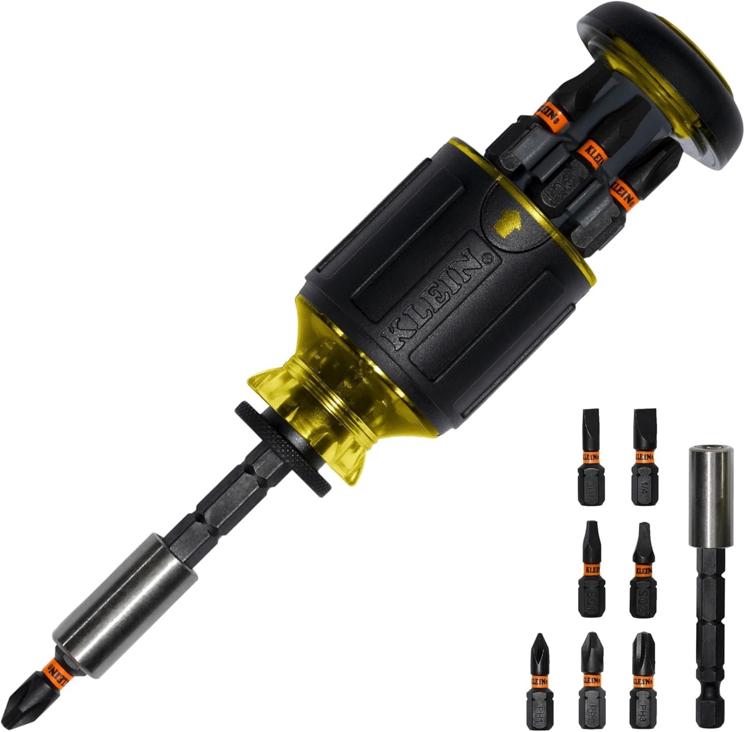 Klein Tools 32308 Multi-bit Stubby Screwdriver, Impact Rated 8-in-1 Adjustable