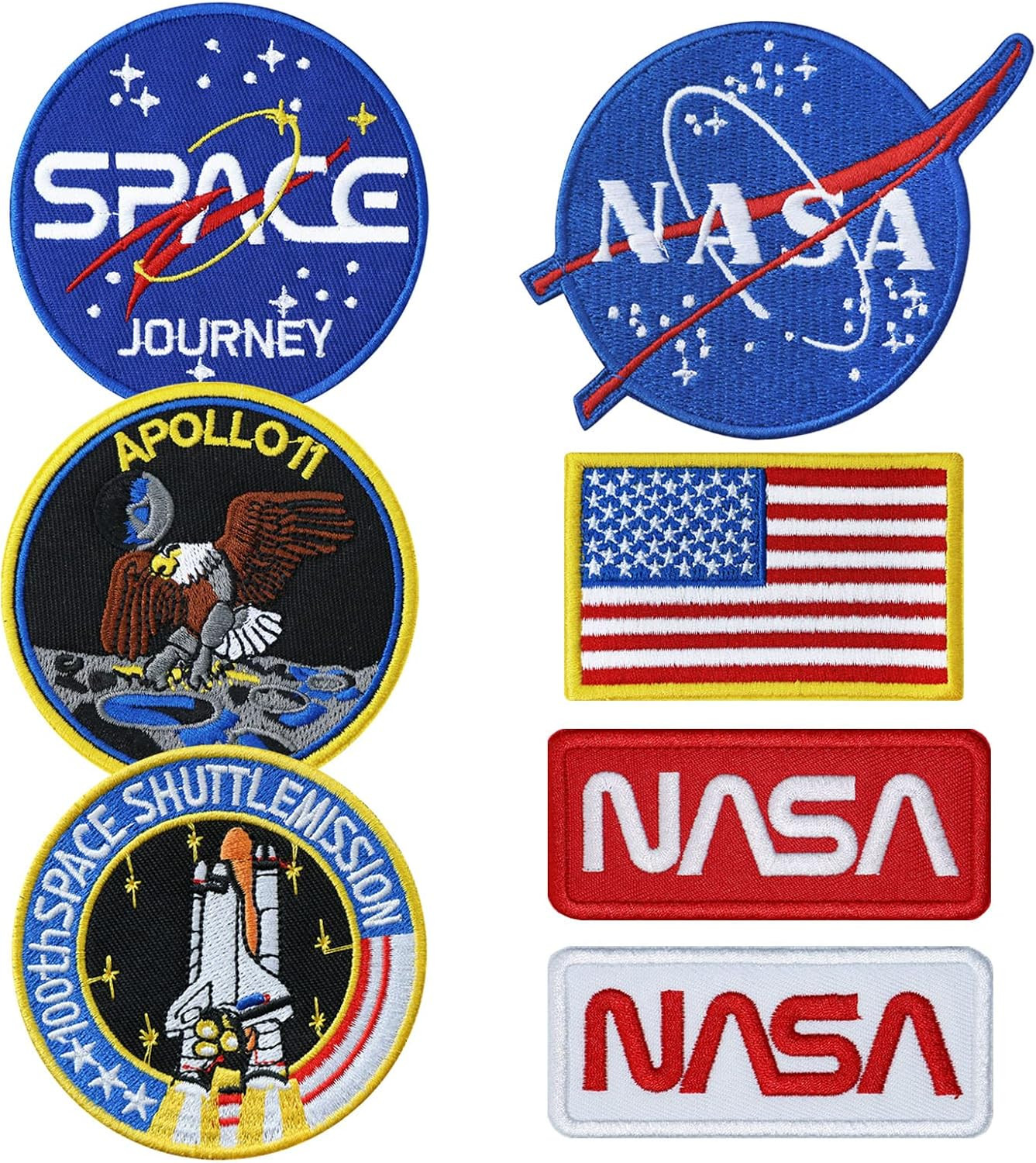 7pcs NASA Patch, Iron On Patches Space Badge Sew On Space Shuttle Embroidered an