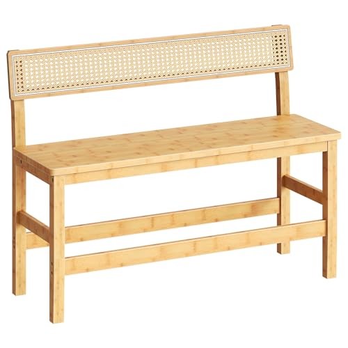 Dining Bench, Bamboo Farmhouse Entryway Bench with Back for Kitchen, Living