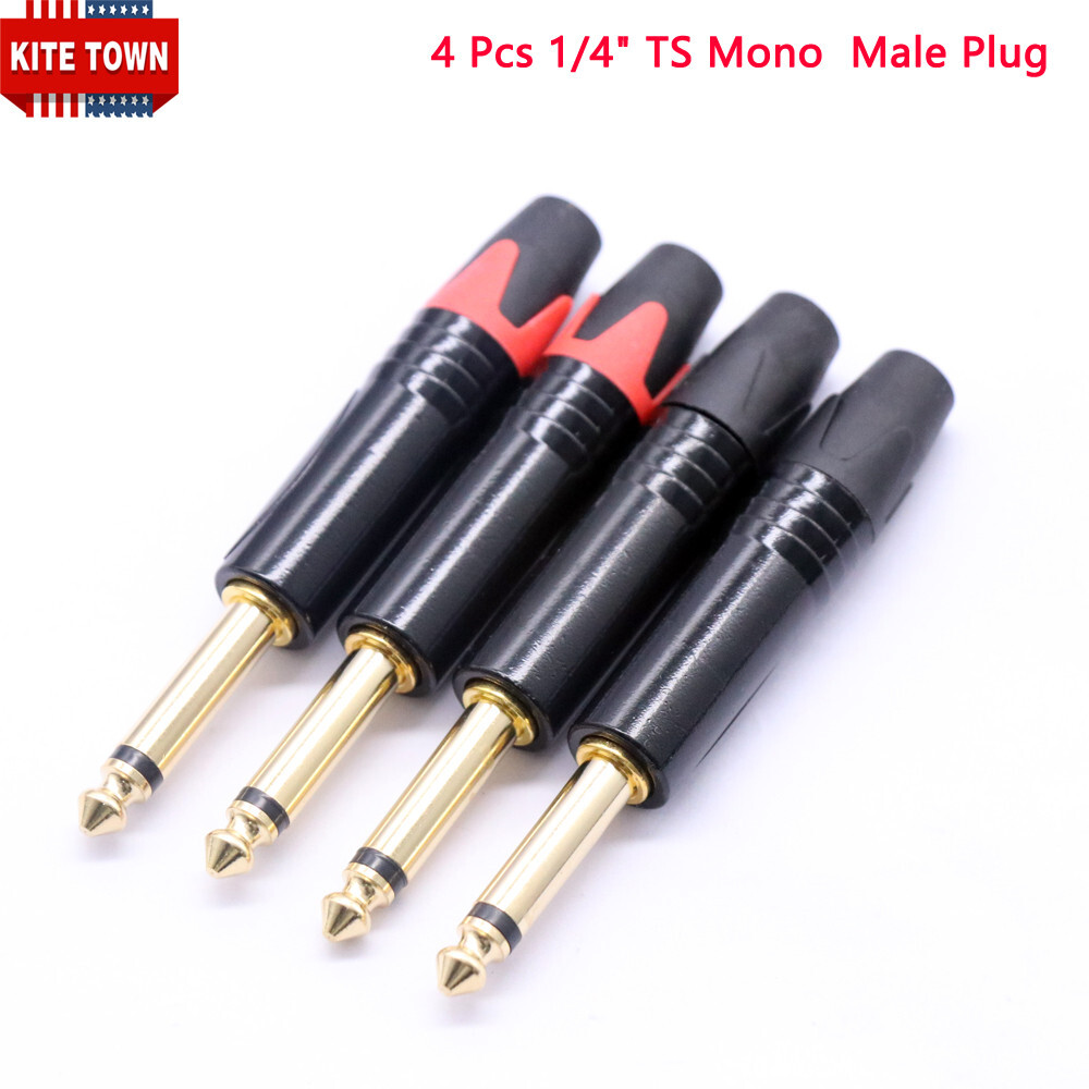 4 Pcs 1/4" 6.35mm TS Mono Metal Male Plug Audio Guitar Cable Jack Connector