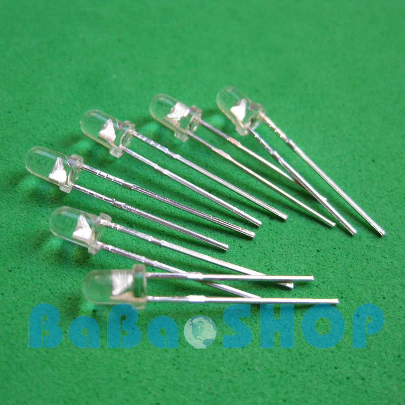 50pcs (each 10p) High Brightness Water Clear 3mm LED Red,Green,Yellow,White,Blue