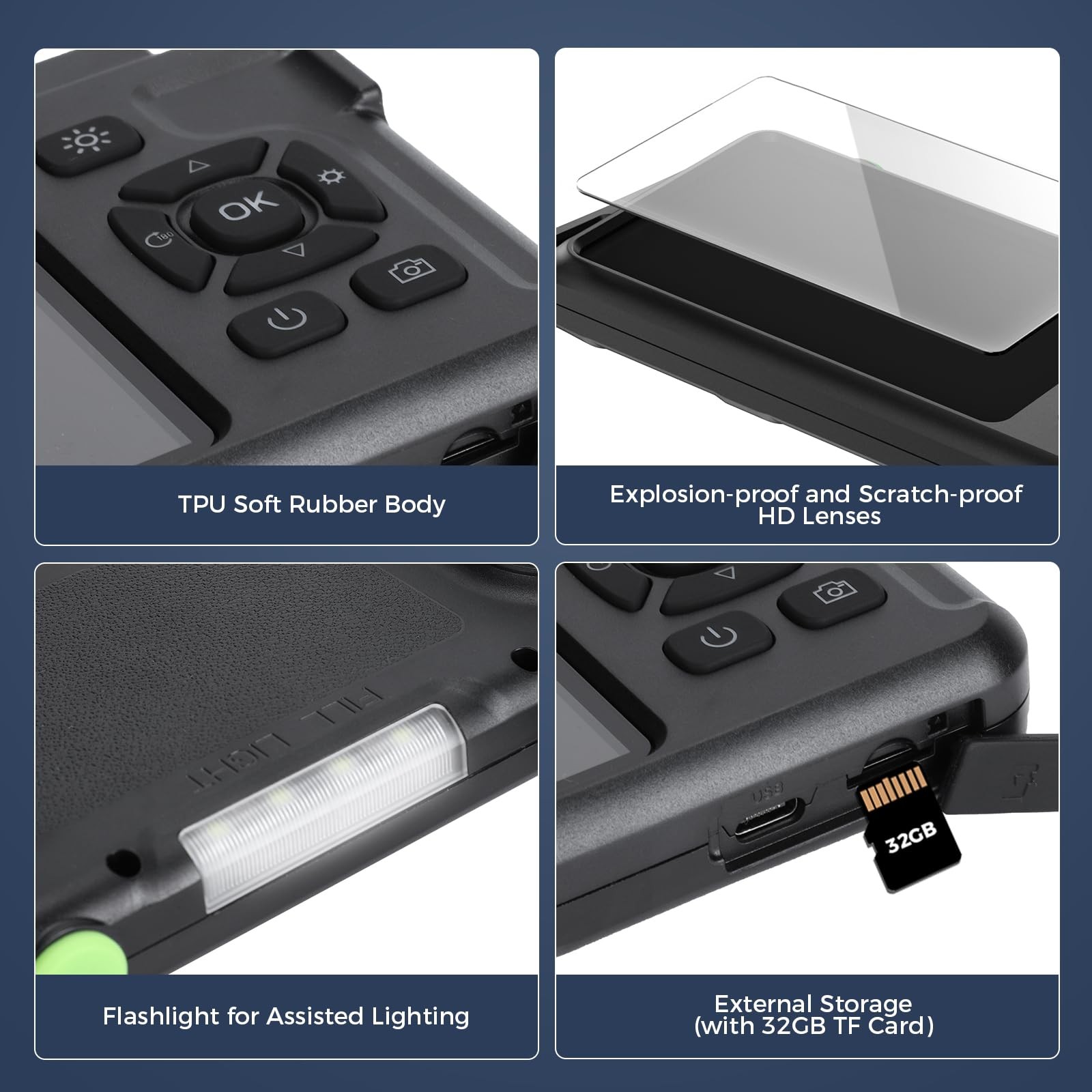 Triple Lens 1080P Borescope with 50FT Semi-Rigid Cable, 5" IPS Screen Endoscope