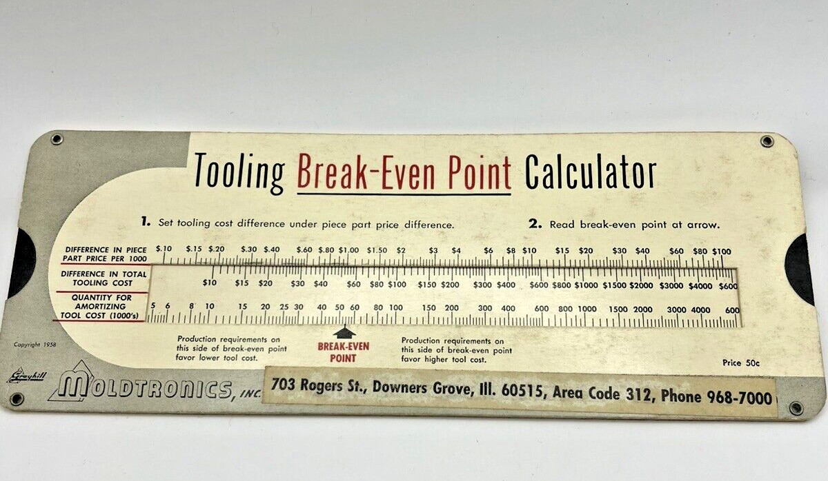 Vintage Tooling Break-Even Point Calculator Moldtronics Perrygraf IL