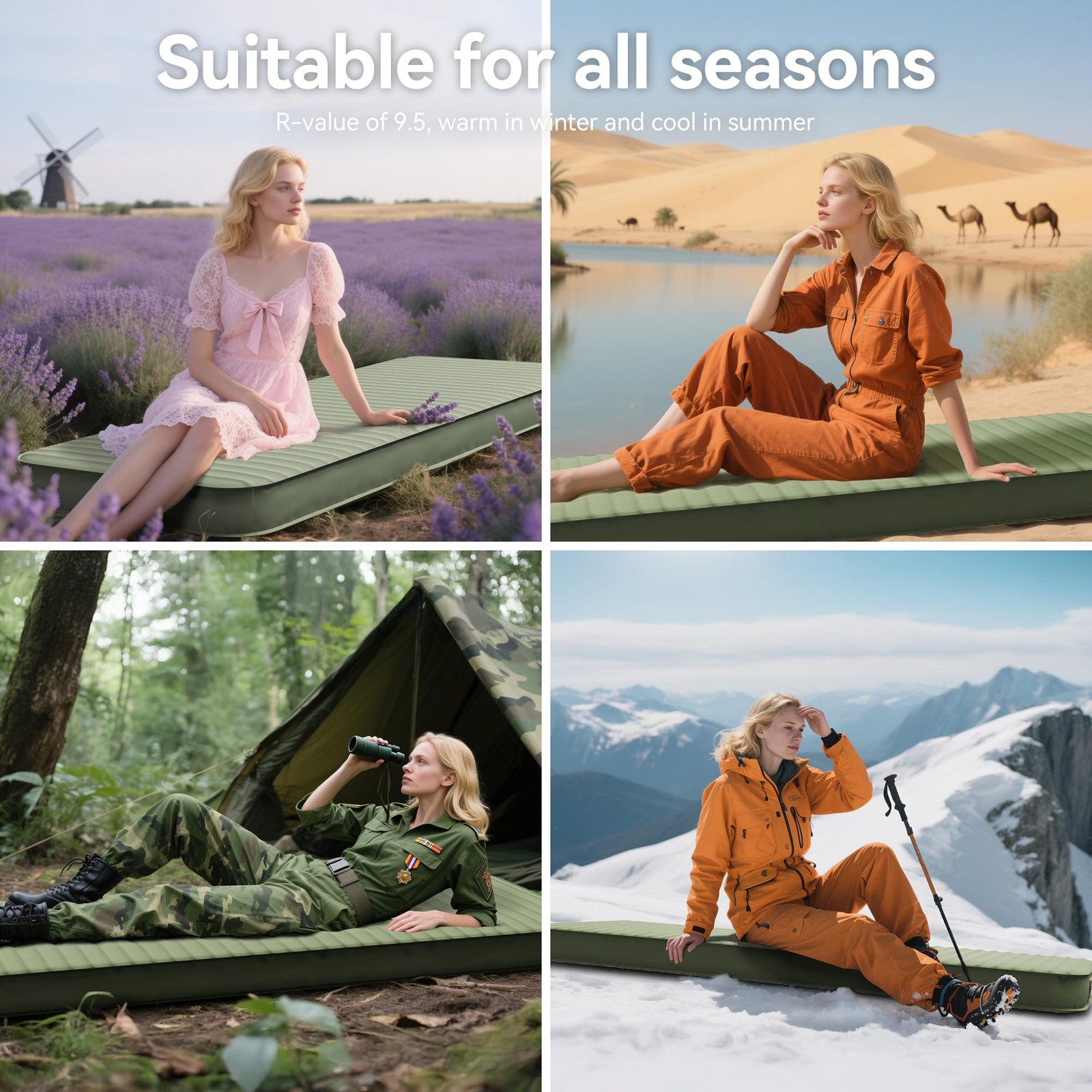 PineHike Camping Sleeping Pad, 4" Ultra-Thick Memory Foam Single, Green