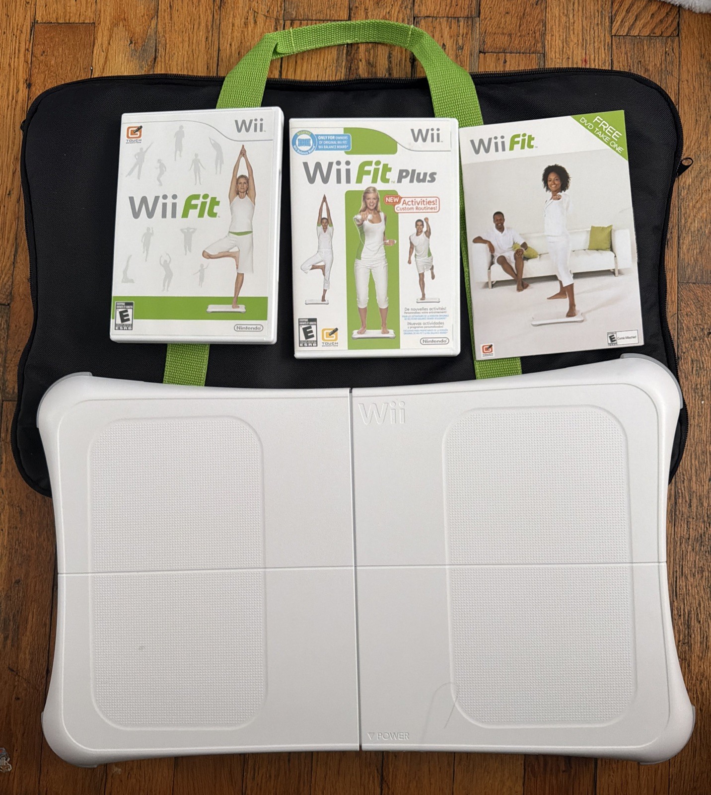 Wii Fit + Wii Fit Plus (Nintendo Wii) w/ Balance Board Pad, Carpet Footies, Case