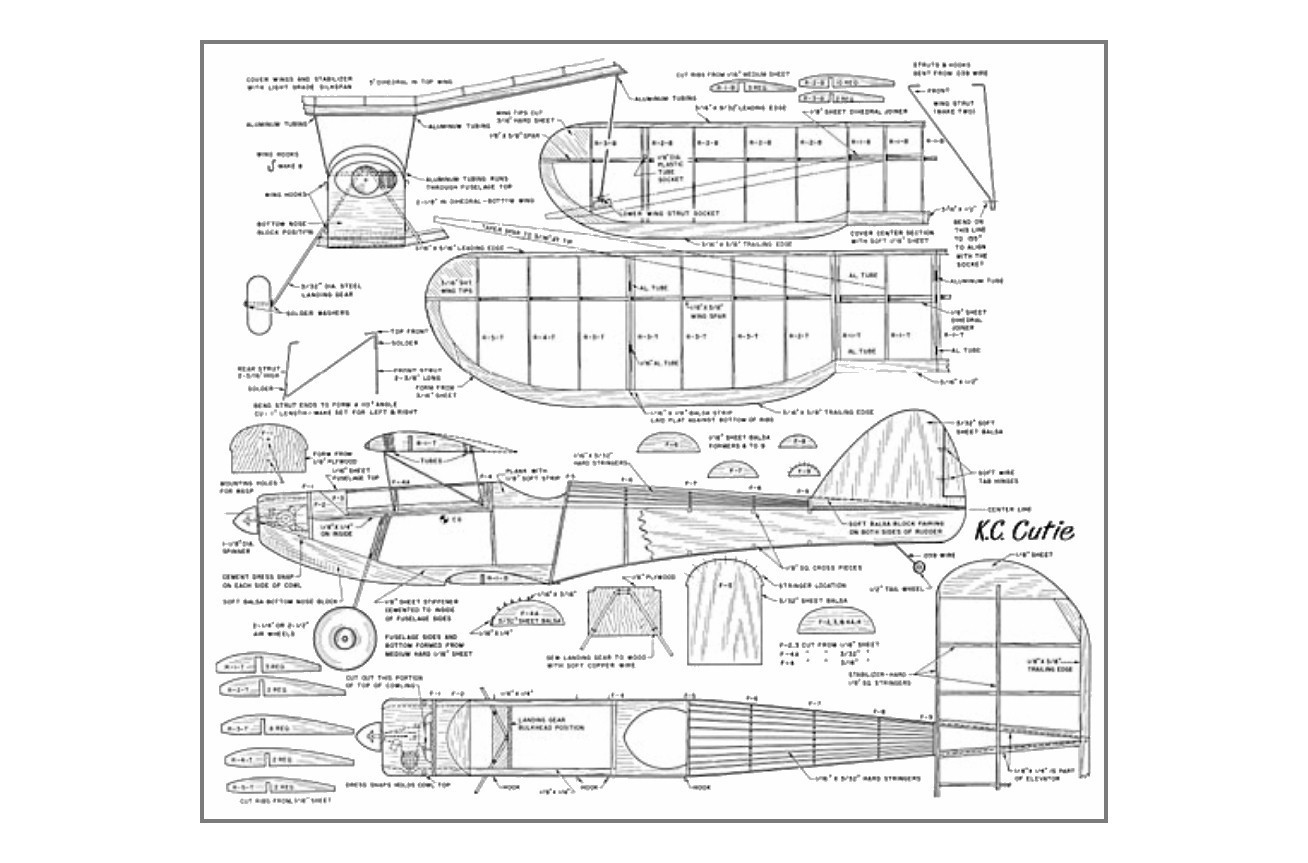 F/F plans & Patterns plus specific building instructions K. C. CUTIE Span 36.5"