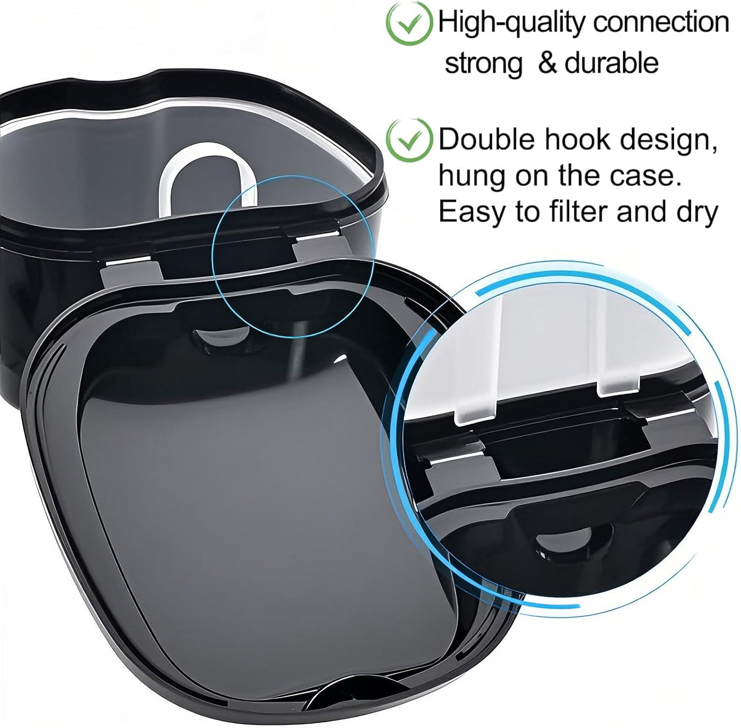 Black Denture Soaking Container Partial Denture Case with Lid and Strainer