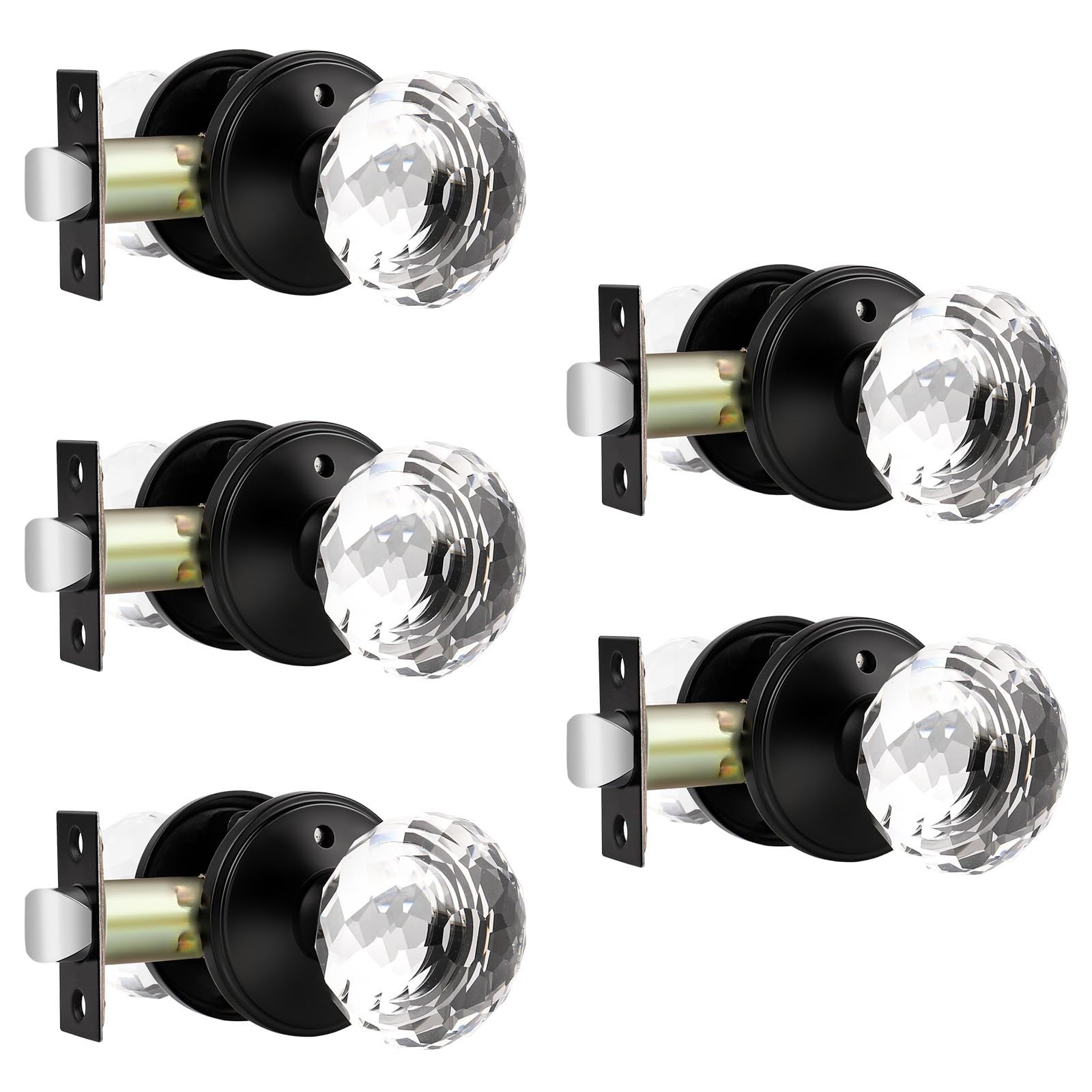 5 Pack Crystal Door Knobs Interior, Elegant Matte Black Glass Door Knobs, Key...