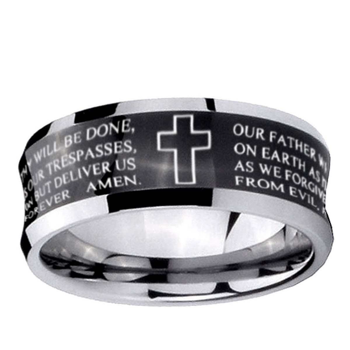 Etched Lords Prayer Tungsten Carbide Rings For Men