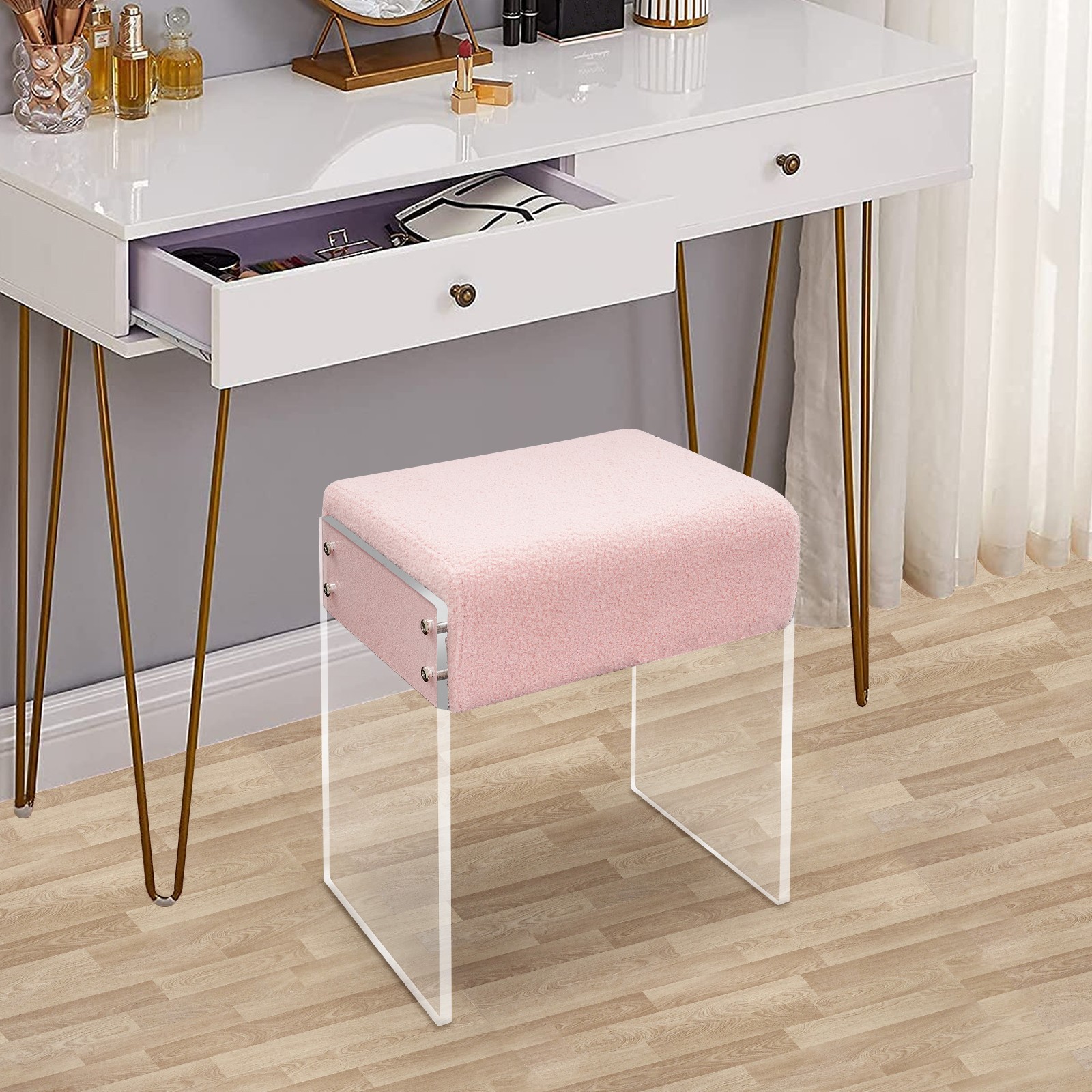 Modern Minimalist Acrylic Stool Chair Makeup Stool Chair with Cushion Modern