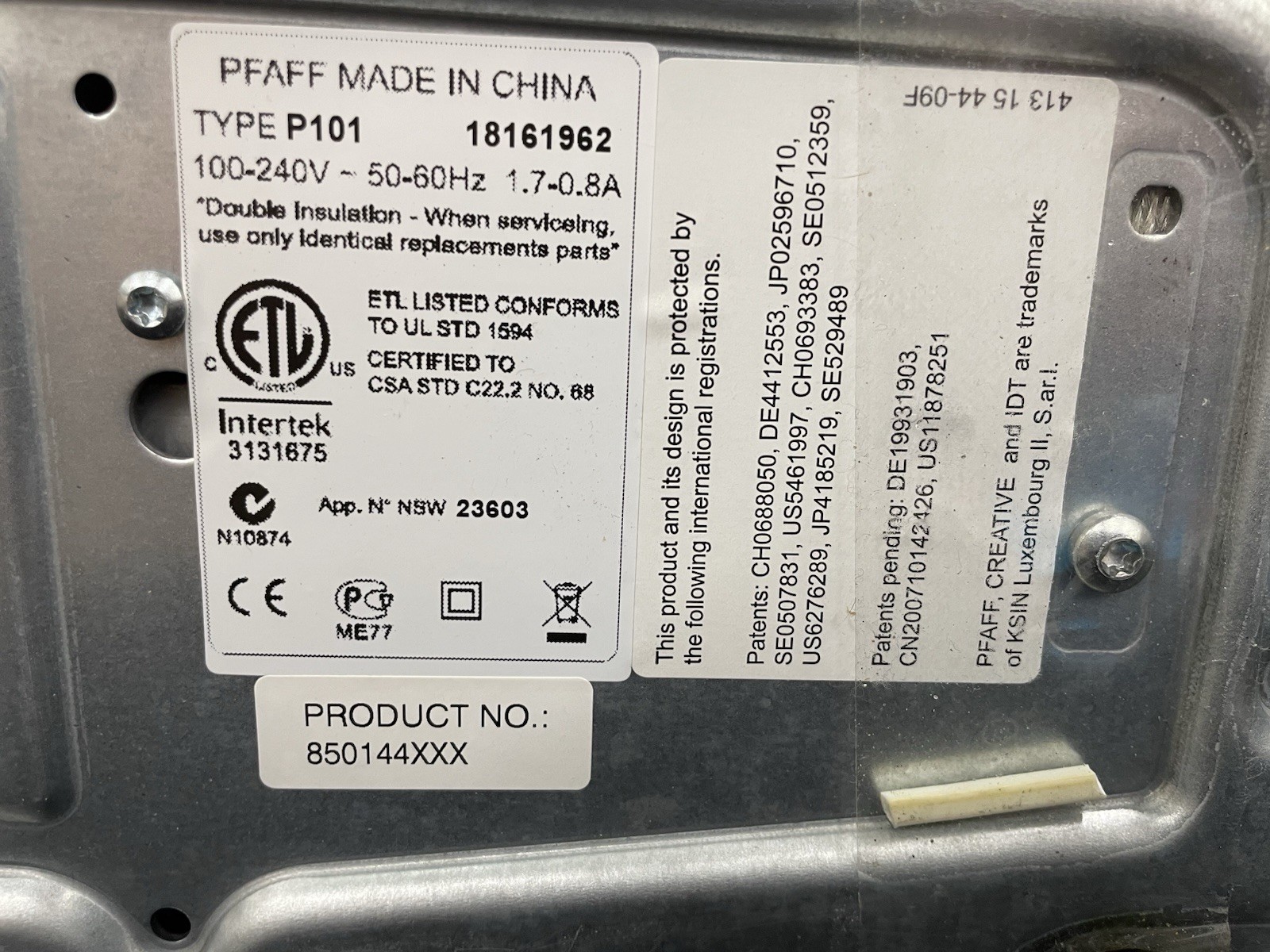 Pfaff Creative 2.0 Sewing Embroidery Machine P101 UNTESTED BUT GUARANTEED