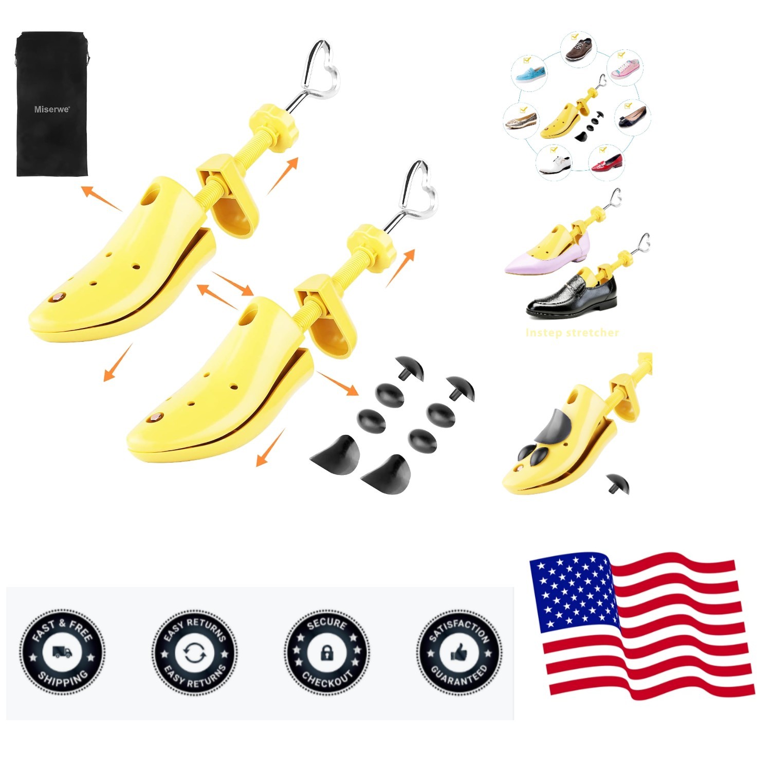 Universal Adjustable Shoe Stretcher for Flats, Sneakers & Heels with Carry Bag