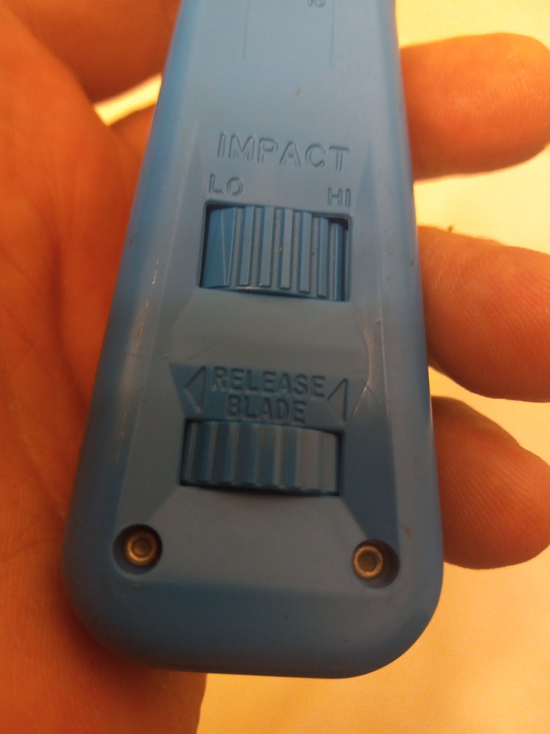 Weidmuller Punch-Down Impact Tool. Punch Down. Palladin tools. Blue and Yellow