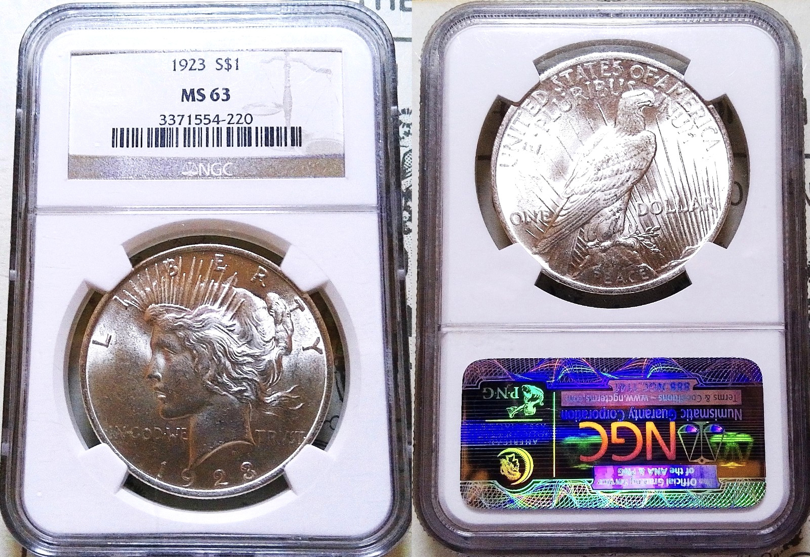1923-P PEACE DOLLAR NGC MS-63 CHOICE-BU++++ RARER HIGH MS++++*MUST SEE BEAUTY!!