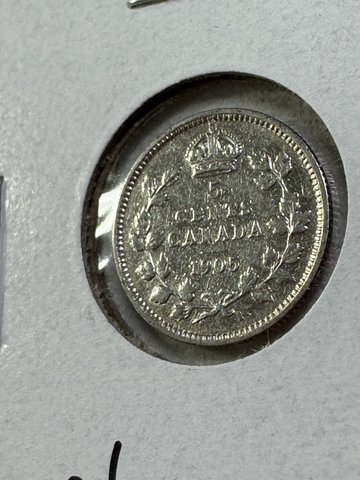 1905 Canada 5 Cents Small Silver Coin Cleaned