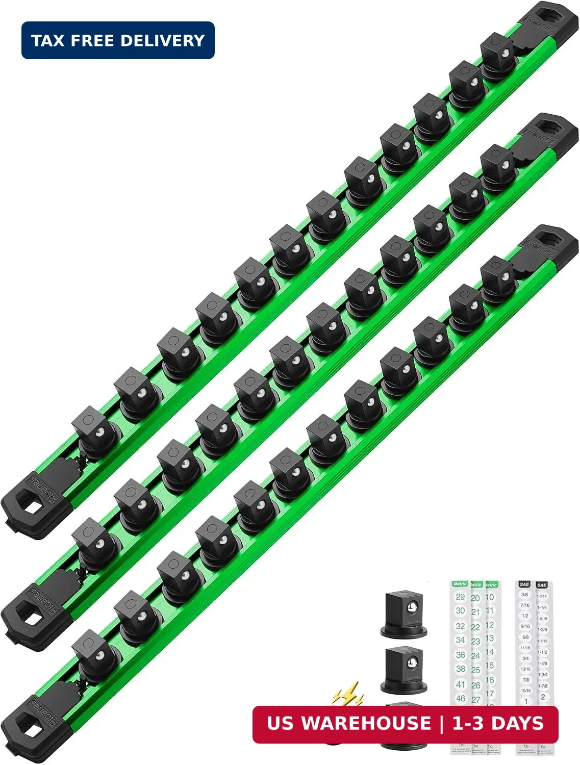 Magnetic Socket Organizer Set, 3-Piece Heavy Duty Aluminum Socket Rails, 360° Sw