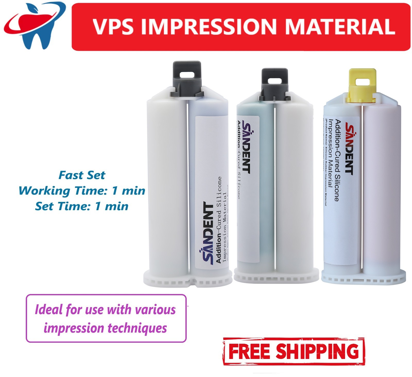 Light/Medium/Heavy Body Fast Set Impression Material 50mL + Tips