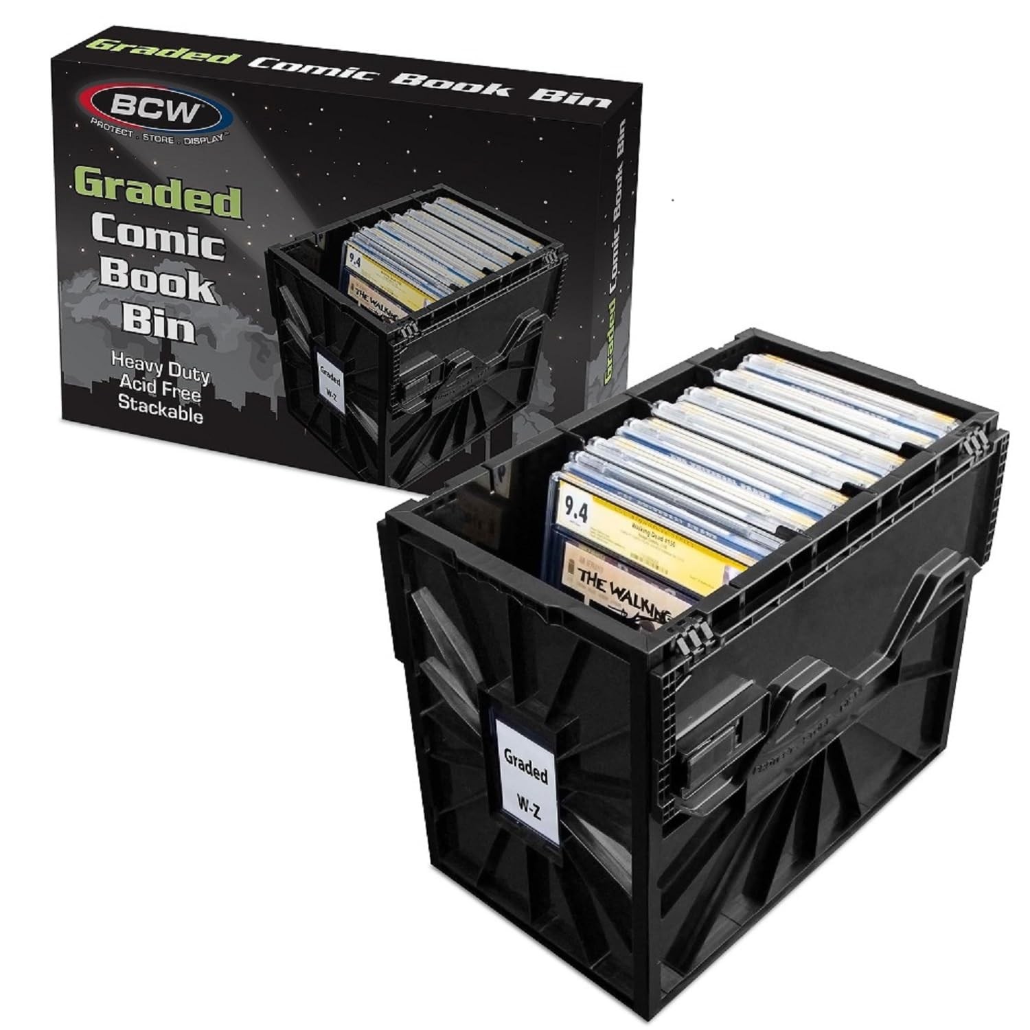 BCW Graded Comic Book Bin with Partition – Black (1 Pack) | Single,