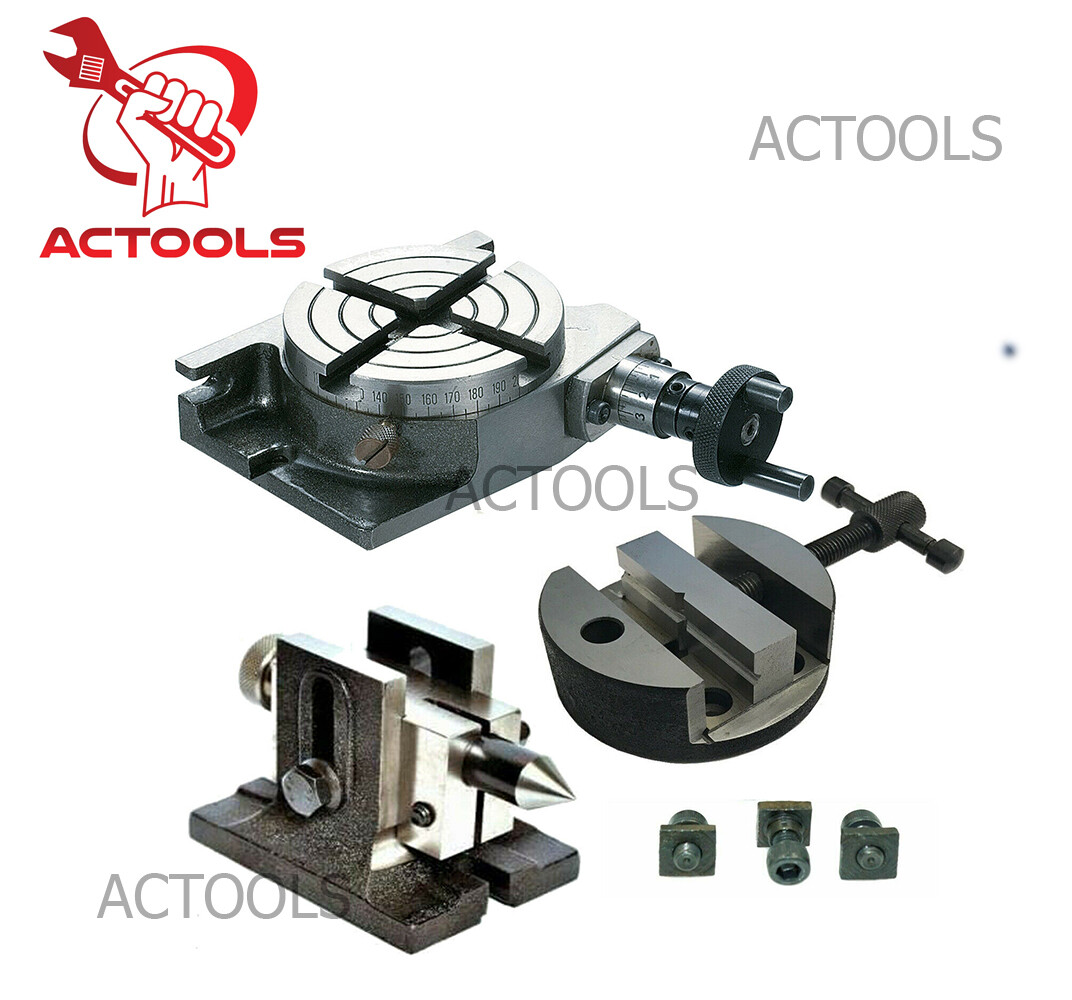 H/V 4 Milling Slots 3"Inch Rotary TableWith Tailstock And Vice 80 mm Round Vise