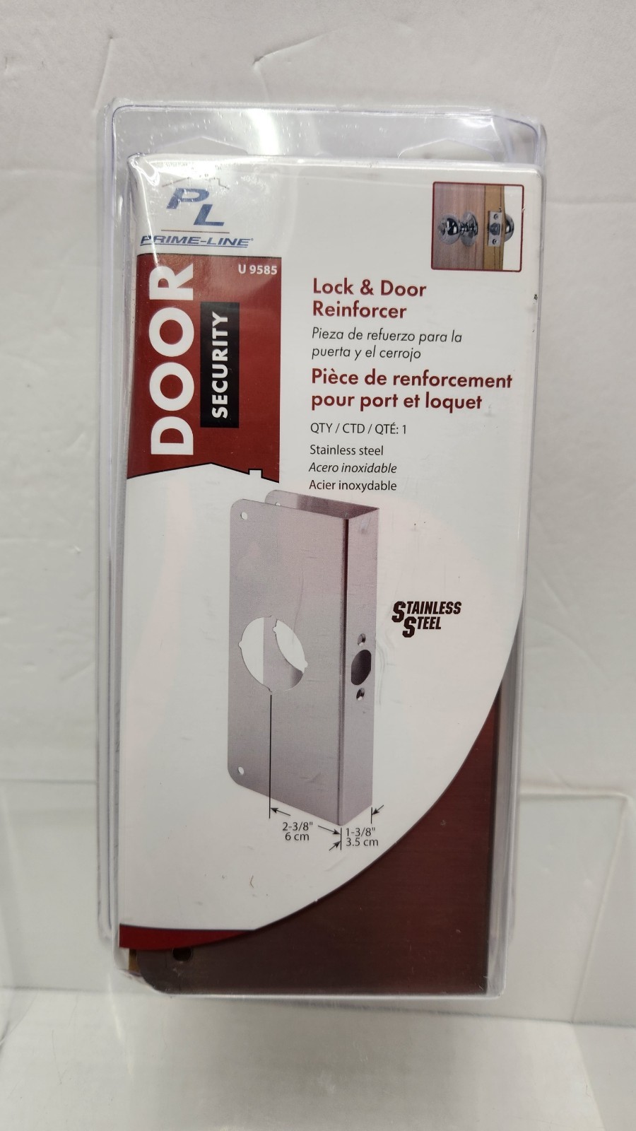 Prime-Line U 9585 Stainless Steel Lock and Door Reinforcement Plate for 1-3/8