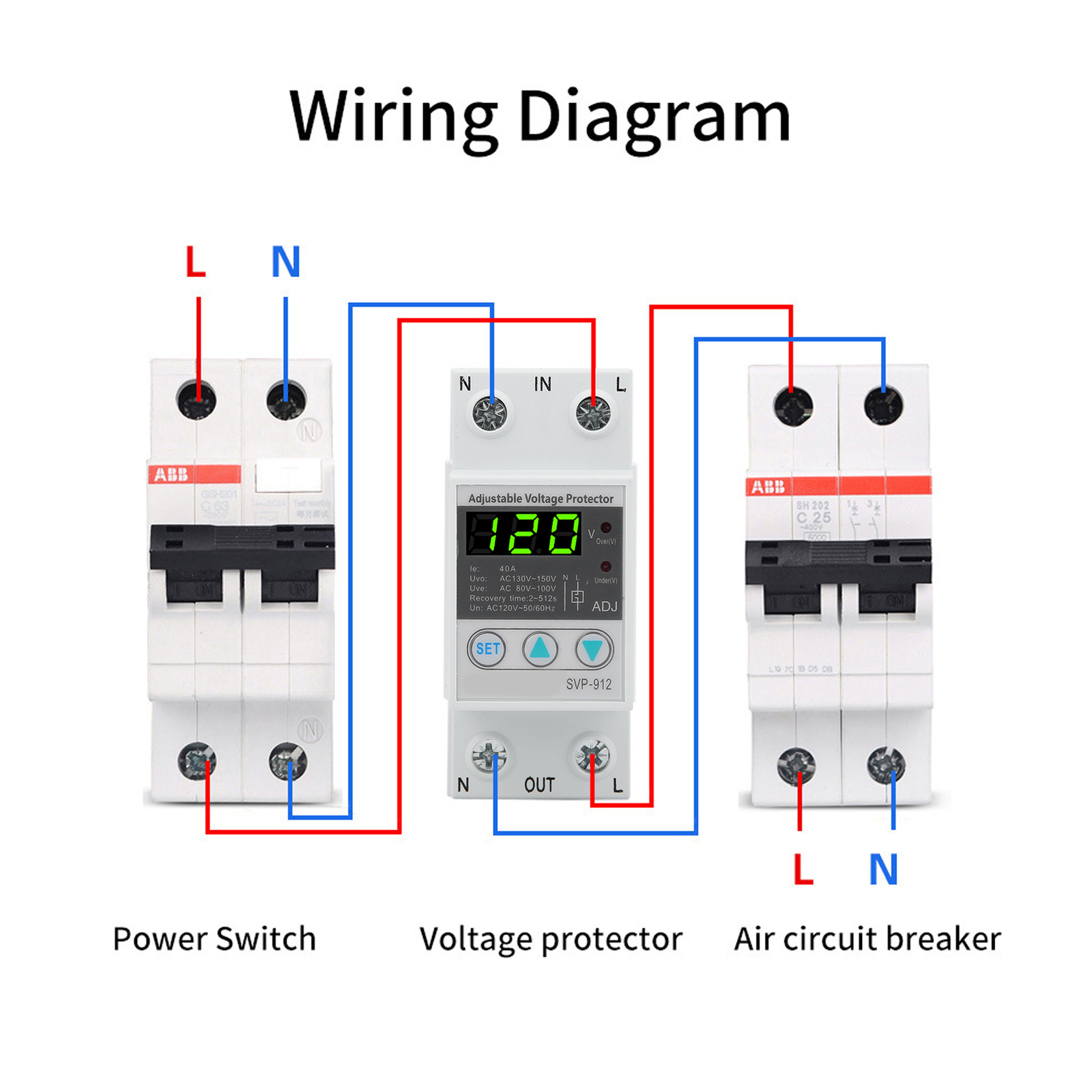 120VAC 40A Adjustable SelfRecovery Under Voltage Auto Reset Protection Switch
