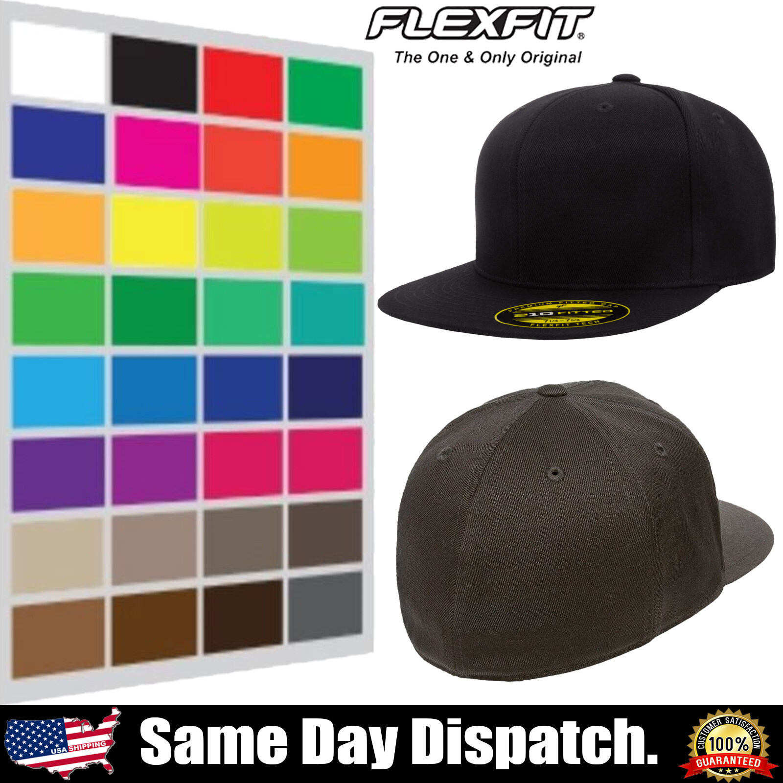 Flexfit Adult ORIGINAL Premium Flat Bill 210 Fitted Baseball Cap 6210 S/M-L/XL