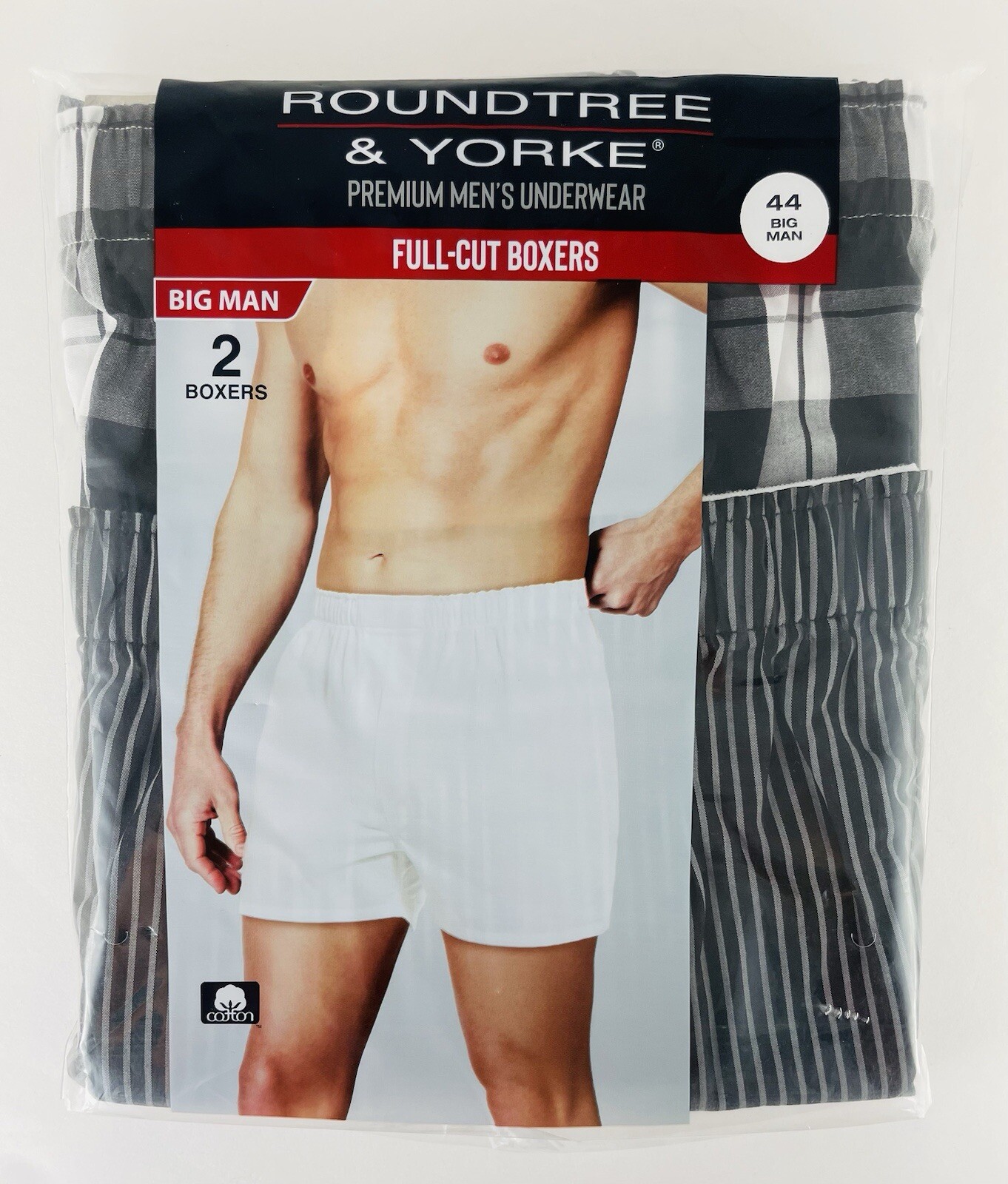 2-Pack of Roundtree & Yorke Big Man 100% Cotton Full-Cut Boxers, Black & White