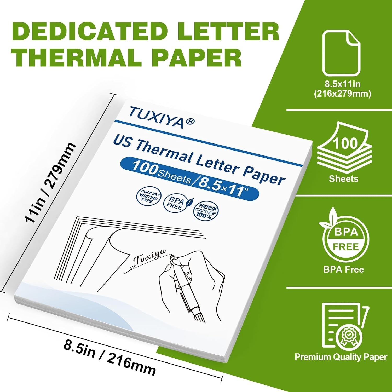 100 Sheets Thermal Printer Paper 8.5 x 11 Inch BPA Free