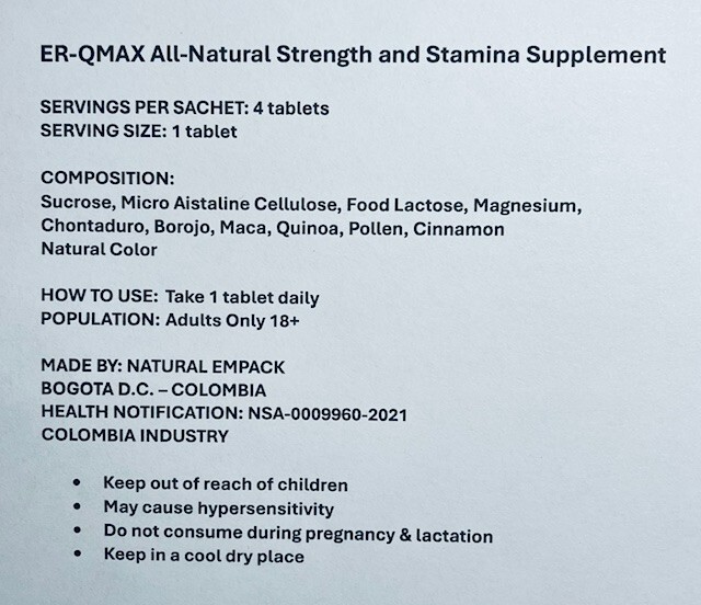 ER-QMAX All-Natural Strength and Stamina Supplement - 16 tablets