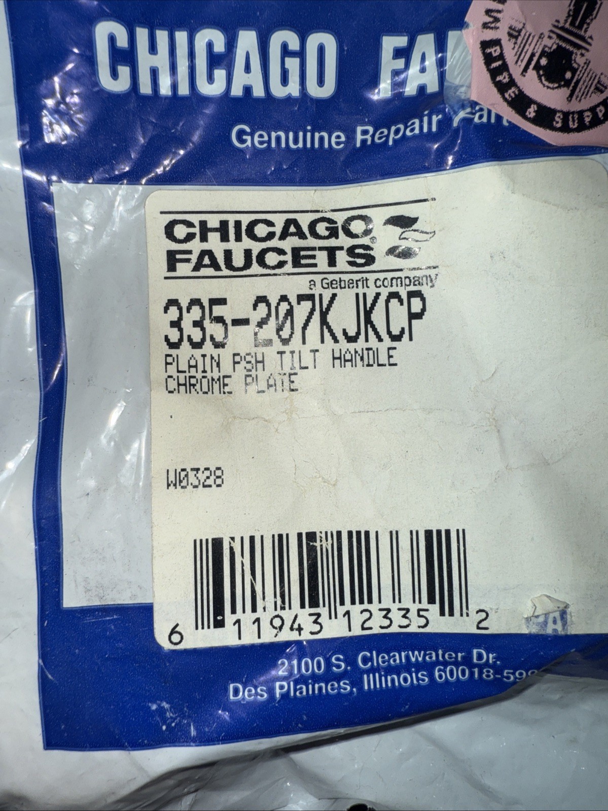 Chicago Faucet Push-Tilt Handle Metal Chrome Plated 1-1/2" 335-007KJKCP