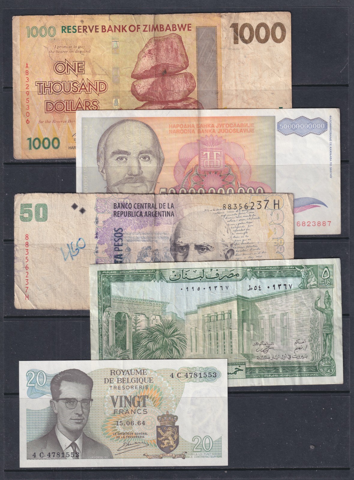 5 Worldwide Uncirculated to Circulated Banknotes - Countries as Shown (511)