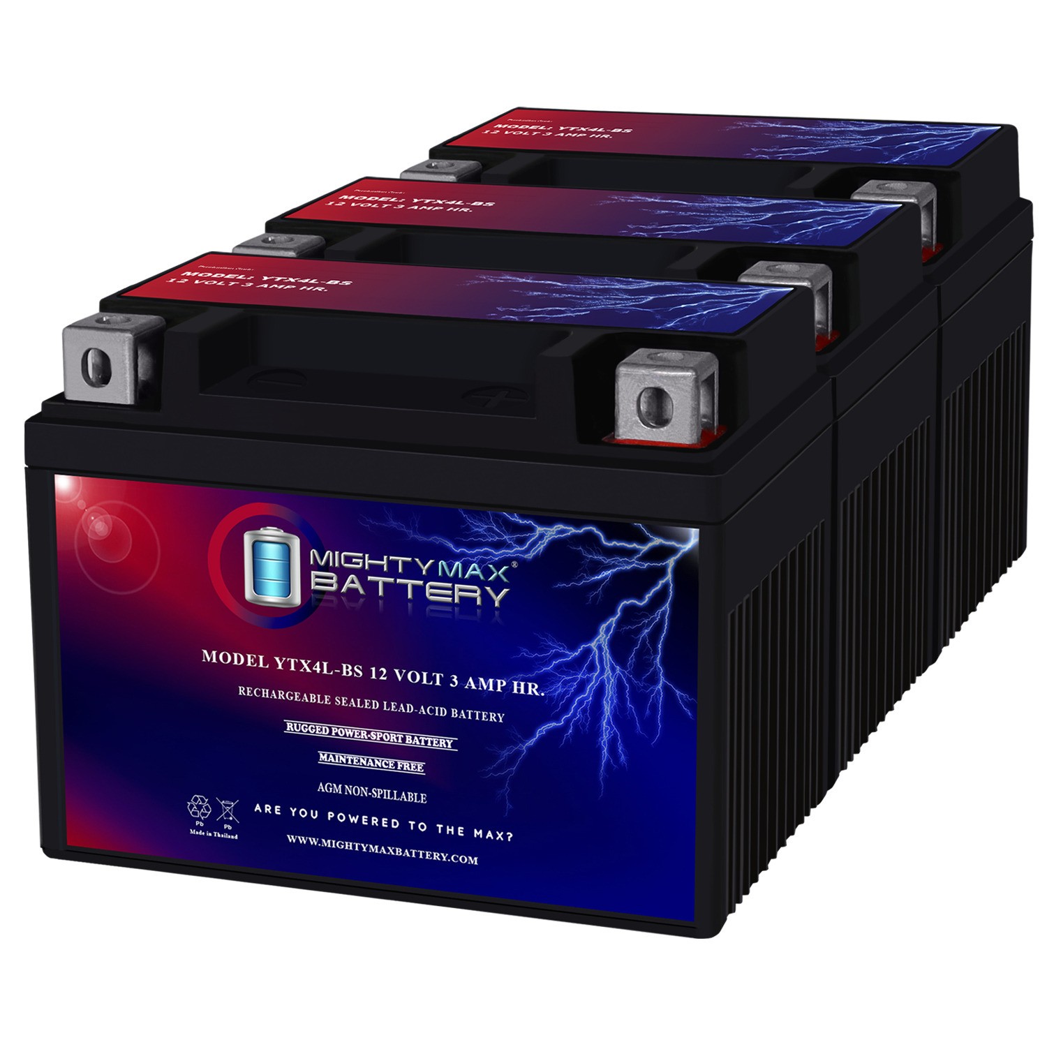 Mighty Max YTX4L-BS Battery for ATV Quad Dirt/Pit Bike 50/70/110/125 CC - 3 Pack