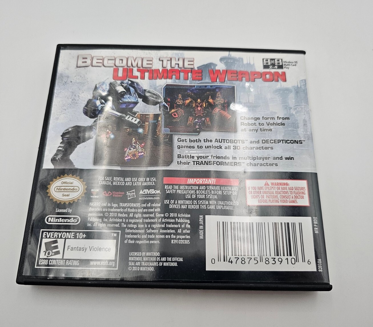 **NO GAME** Nintendo DS - Transformers Cybertron Decepticons CASE MANUAL ONLY