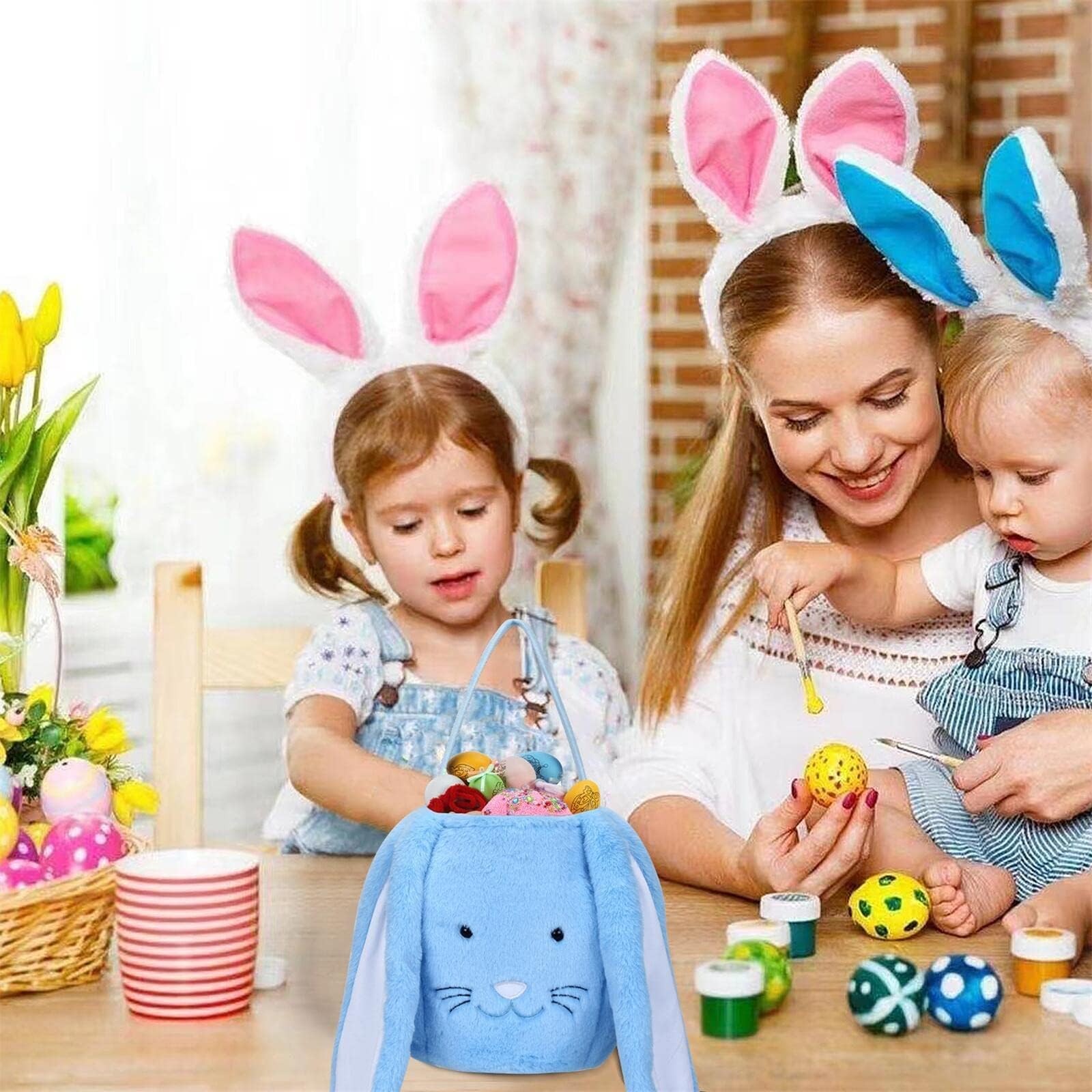 Easter Basket,Bunny Easter Baskets,Easter Egg Basket Plush Easter Buckets for...
