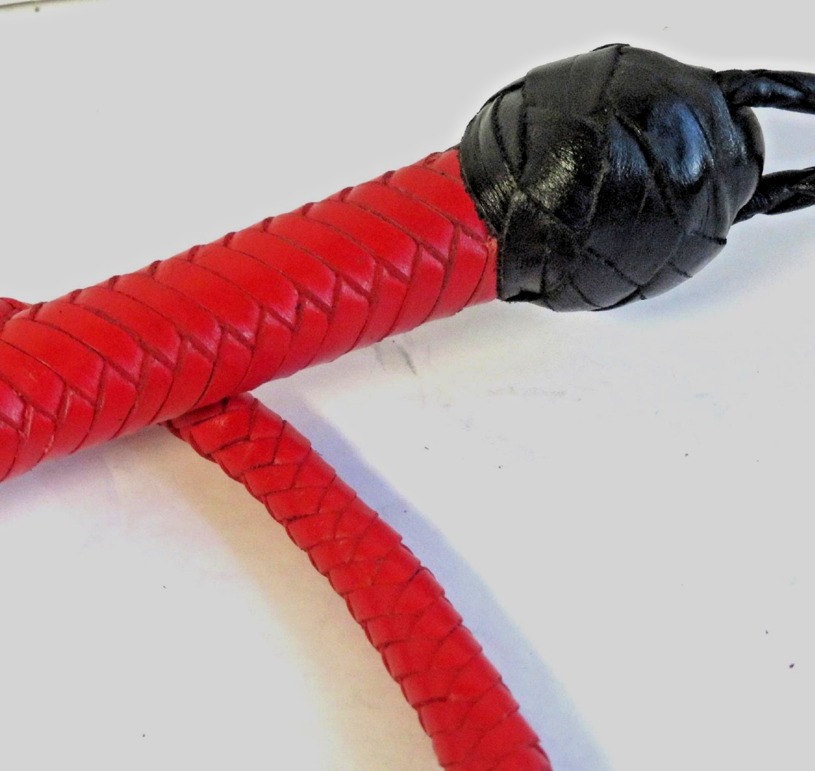 Leather Single Tail: 36" Red w/Black Knot, Handcrafted USA