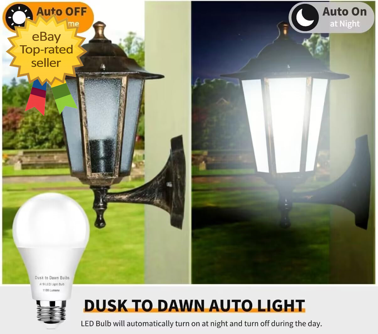 4-Pack Dusk to Dawn Light Bulbs Outdoor 75 Watt Equivalent Automatic On Off Sens
