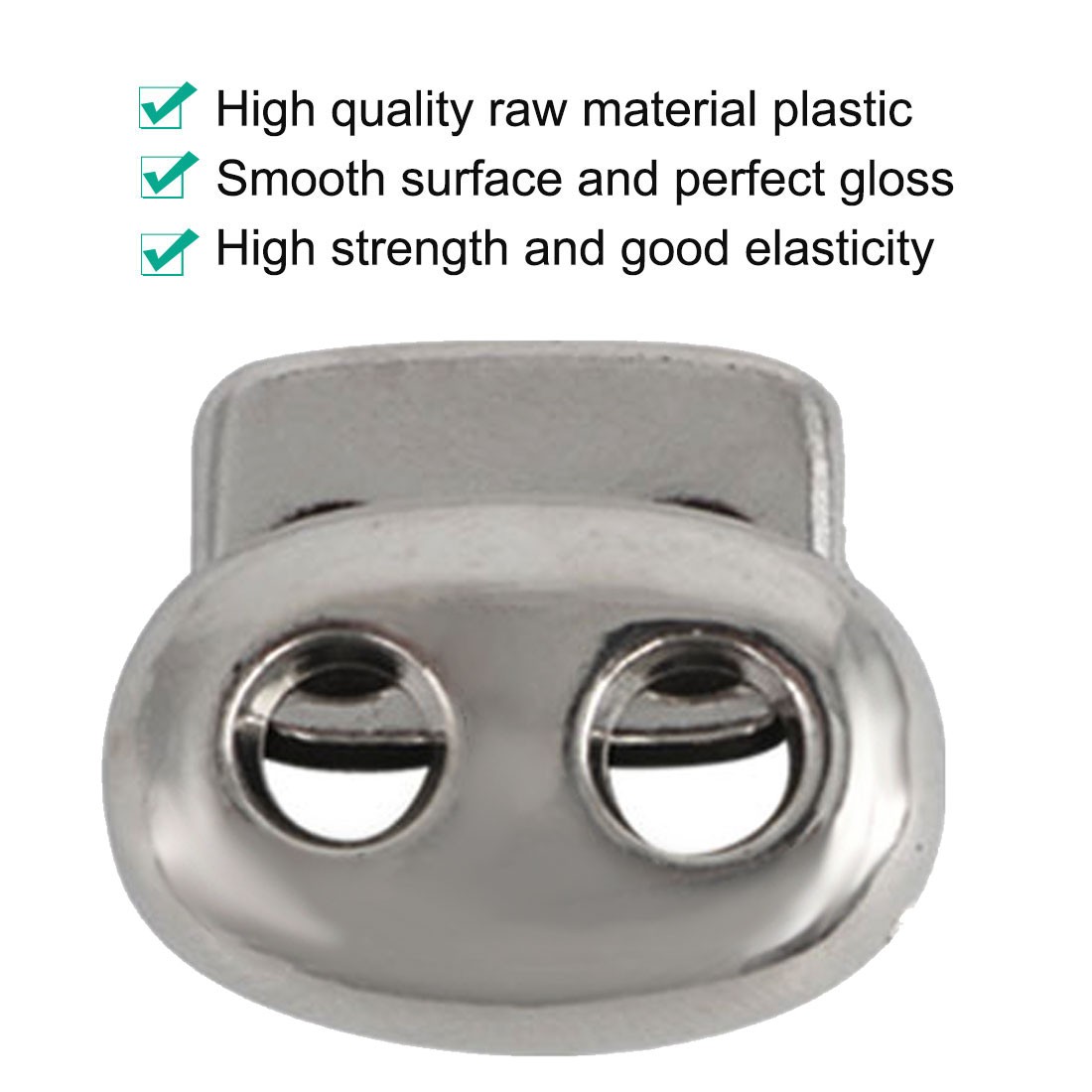 30pcs Plastic Spring Cord Locks Double Hole End Rope Fastener Slider Silver Tone